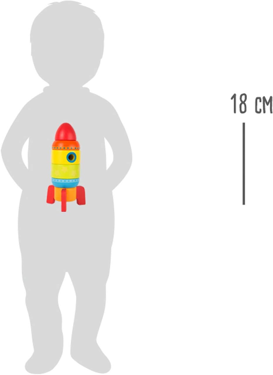 Small Foot Wooden Toys Colorful Rocket Shaped Stacking Toys, Six Plug-in Parts Promote The Fine Motor Skills Designed for Children 12+ Months