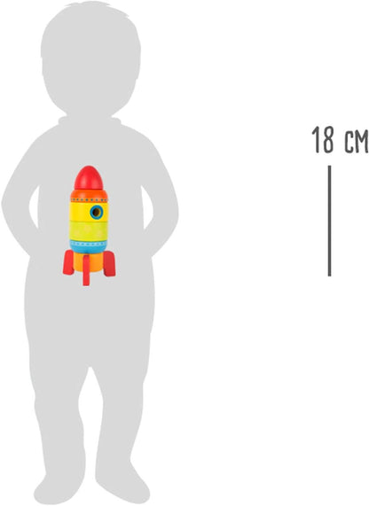 Small Foot Wooden Toys Colorful Rocket Shaped Stacking Toys, Six Plug-in Parts Promote The Fine Motor Skills Designed for Children 12+ Months