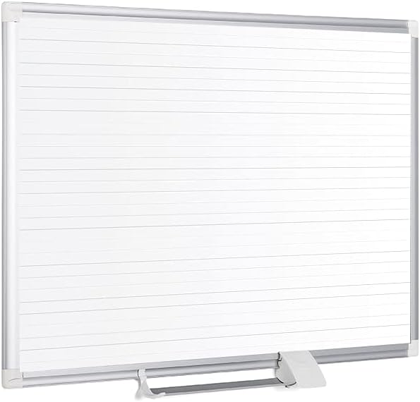 MasterVision gridded Magnetic Steel Dry Erase Planning Board, 1 x 2 Grid, 36 x 24, White Surface, Silver Aluminum Frame
