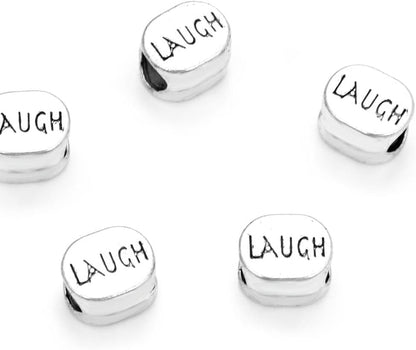 40pcs Live Love Laugh Large Hole Loose Beads (4.5mm Hole) Antique Silver Metal Spacer for DIY Craft Jewelry Making MEC-C9