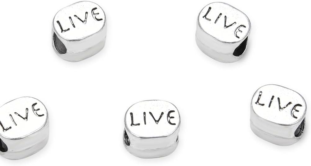 40pcs Live Love Laugh Large Hole Loose Beads (4.5mm Hole) Antique Silver Metal Spacer for DIY Craft Jewelry Making MEC-C9