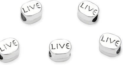 40pcs Live Love Laugh Large Hole Loose Beads (4.5mm Hole) Antique Silver Metal Spacer for DIY Craft Jewelry Making MEC-C9