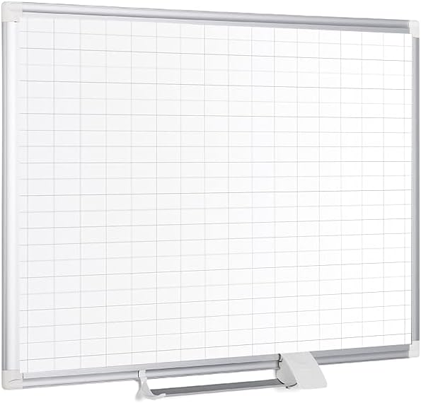 MasterVision gridded Magnetic Steel Dry Erase Planning Board, 1 x 2 Grid, 36 x 24, White Surface, Silver Aluminum Frame