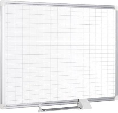 MasterVision gridded Magnetic Steel Dry Erase Planning Board, 1 x 2 Grid, 36 x 24, White Surface, Silver Aluminum Frame