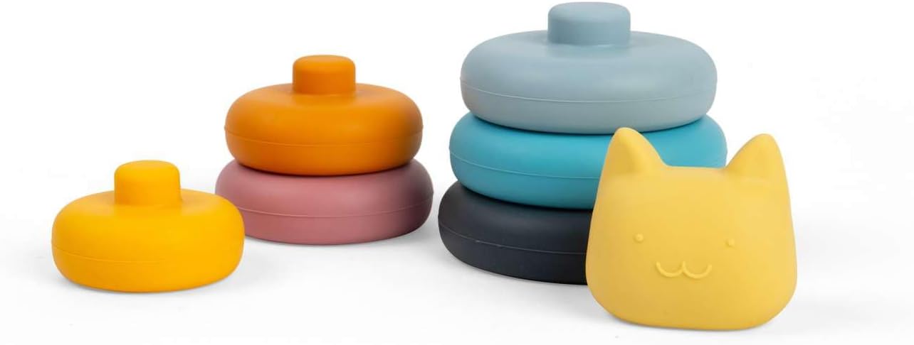 Bigjigs Toys Silicone Stacking Cat - 7pcs Rainbow Animal Stacker Toy, Montessori Activity, Babies & Toddlers Early Learning, Made from 100% Silicone, Gifts for 5 Month Olds +
