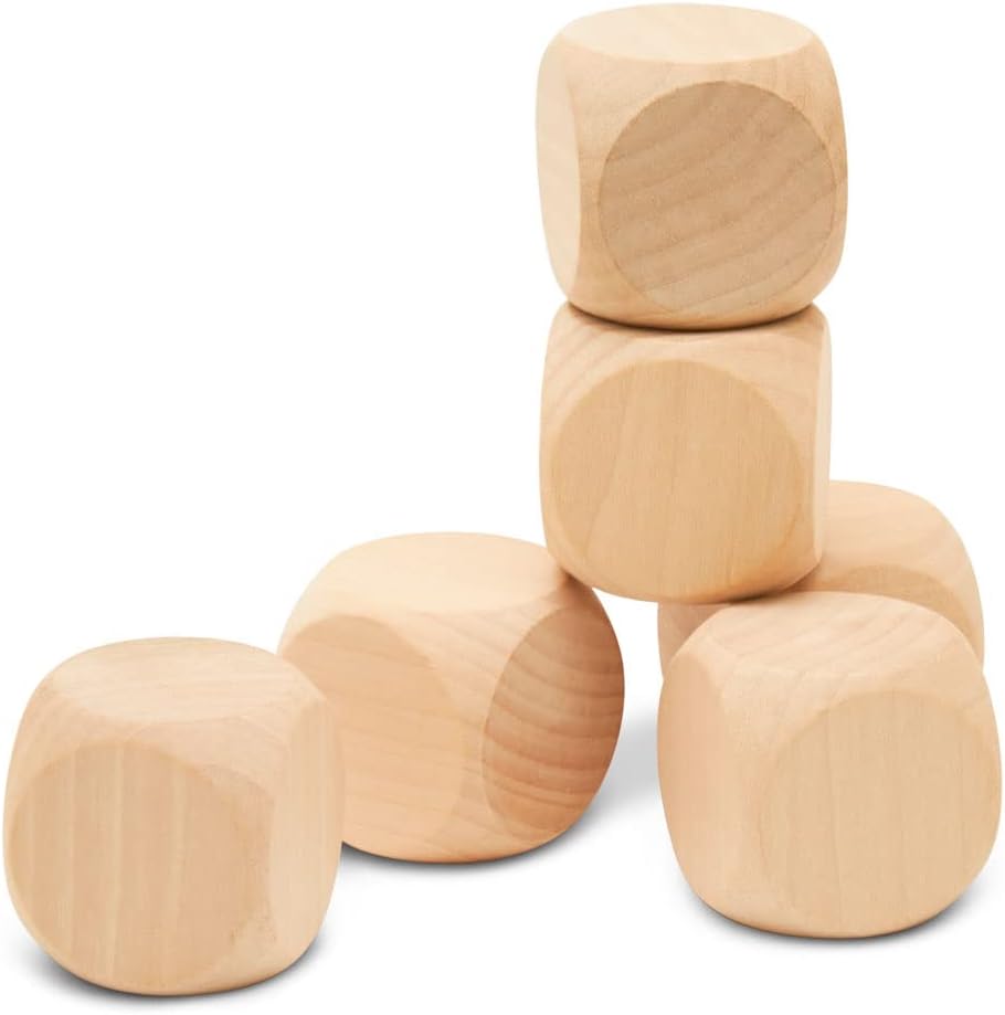 Blank Wooden Dice for Crafting and Games, 1.5 Inch Wood Blocks for Crafts, Pack of 3 Unfinished Small Wooden Blocks for Crafts, Small Wooden Cubes for Games & Party Decor, by Woodpeckers