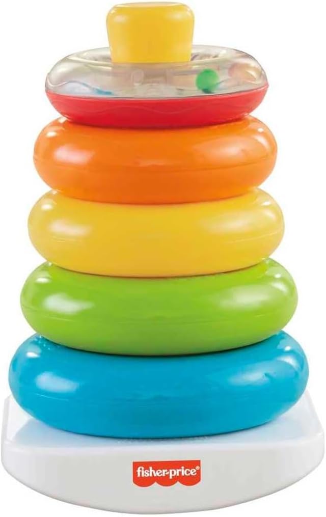 Fisher-Price Baby Stacking Toy Rock-A-Stack Rings with Roly-Poly Base for Ages 6+ Months, Made with Plant-Based Materials