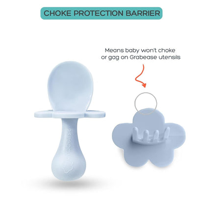 Grabease Baby Feeding Utensils - Anti-Choke Collar & Toddler Fork for Ages 1-3 - Easy-Grip Curved Handle Infant Spoon - Dishwasher-Safe Convenience & Baby Cutlery - Teal
