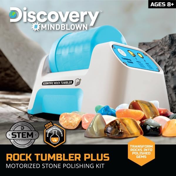 Discovery™ Rock Tumbler Starter Kit – Stone Polishing Set with Rocks, Grit, Gem Case| STEM Science Project Kit for Kids & Beginners| Cool Toy for Boys & Girls Ages 8+