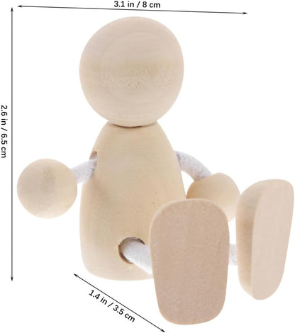 Tofficu 4pcs Unfinished Wooden Peg Dolls for Painting DIY Craft Peg People Figures for Teens Mini Natural Wood Figurines for Arts and Crafts Projects