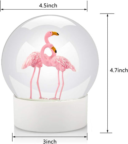 ANGELLOONG Pink Flamingo Snow Globe for Kids Girls, Originality 3D Flamingo Glitter Glass Snow Globes for Adults Women Christmas Valentines Home Decor, 100MM