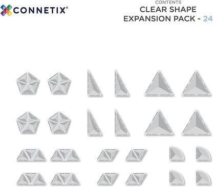 CONNETIX Magnetic Tiles Clear Shape Expansion Pack, 24 Pieces