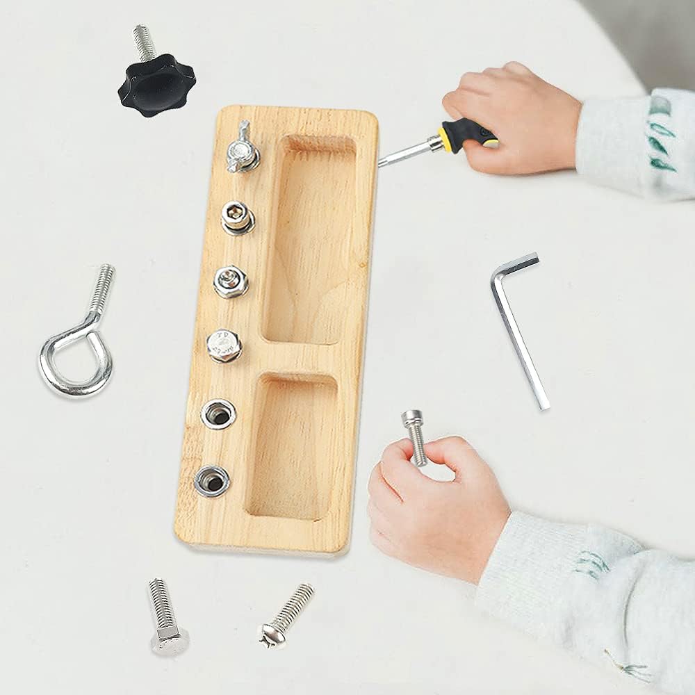 14 Pcs Kids Montessori Screwdriver Board Set, Wooden Screw Driver Activities Tools Montessori Toys for 3 4 5 Year Old, Basic Skills Educational Sensory Learning Toy for Kids Toddlers Preschool