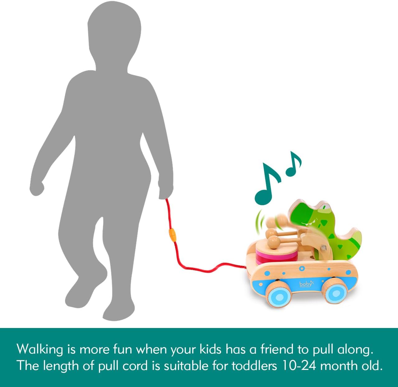 Baby Gift Wooden Toddler Pull Toy, Crocodile Drum Tapping Children's Toy, Baby dragging and Learning to Walk, Rope Traction Rope Crawling for Toddlers Ages 1+