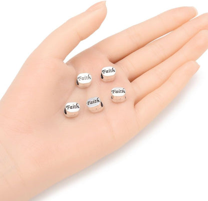 40pcs Live Love Laugh Large Hole Loose Beads (4.5mm Hole) Antique Silver Metal Spacer for DIY Craft Jewelry Making MEC-C9