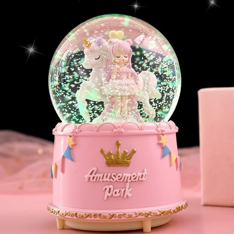Snow Globe Birthday Gift for Girls,Princess Crown Snow Globe with Music, Automatic Snow Drift, Large Size Daughter Snow Globes Gifts for Christmas Decoration Birthday Gift (Pink)