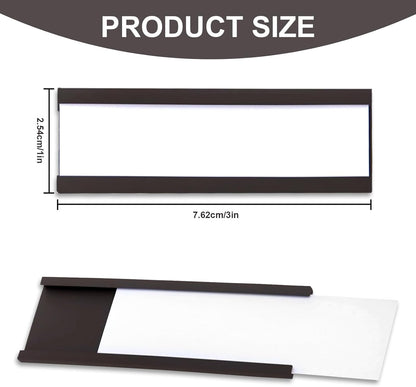 50 Pack Magnetic Label Holders, 'C' Channel Magnets Card Holders with Dry Erase Insert Label Card for Metal Racks and Shelves (1" x 2")
