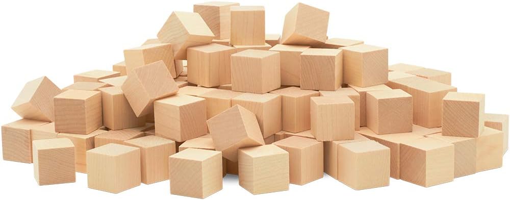 DIY Wooden Cubes 3/4-inch, Pack of 100 Small Blank Wooden Blocks, Unfinished Wood Blocks for Crafts, STEM, Dice, and Building Blocks for Stacking, by Woodpeckers