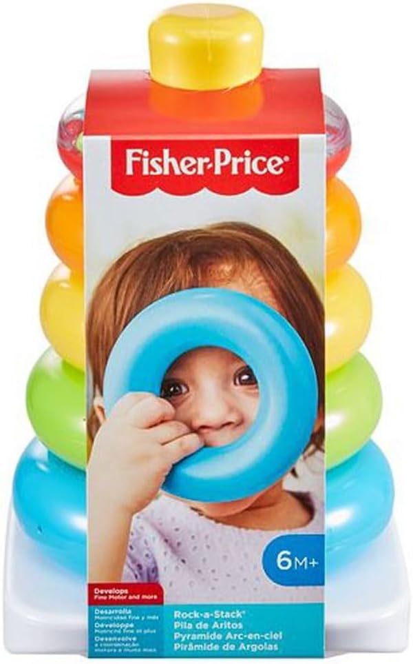 Fisher-Price Baby Stacking Toy Rock-A-Stack Rings with Roly-Poly Base for Ages 6+ Months, Made with Plant-Based Materials
