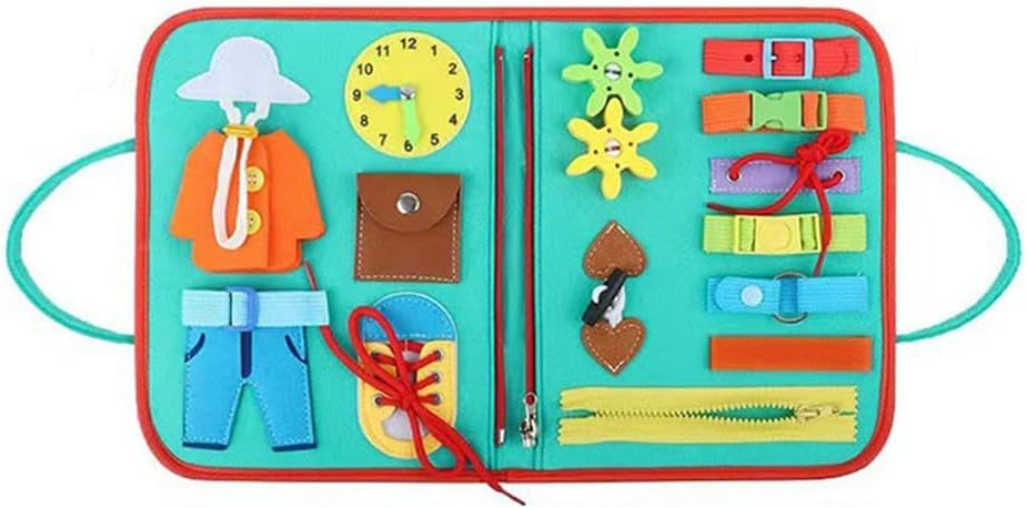 Montessori Space Busy Board, 8-Side Felt Activity Board, Toddler Fine Motor Skill Toy