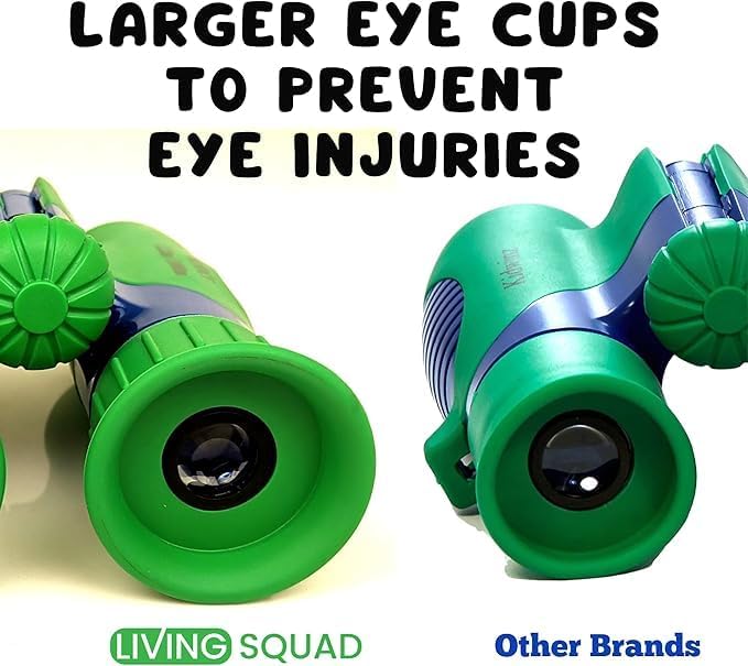 Kids Binoculars 8x21 Shockproof Green - Ages 3-12 with Case Neck Strap Compass Carabiner | High Resolution Optics for Bird Watching Camping Hiking | Birthday Gift Boys Girls