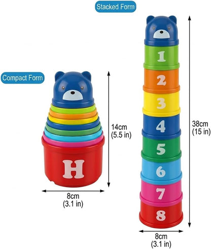 Stacking Cups Set, 8Pcs Stackable Number Cups–Colorful Nesting Water Toys for Bath, Beach, Pool–Educational Learning Toys for Boys Girls–Gift for 1 2 3 Year Old