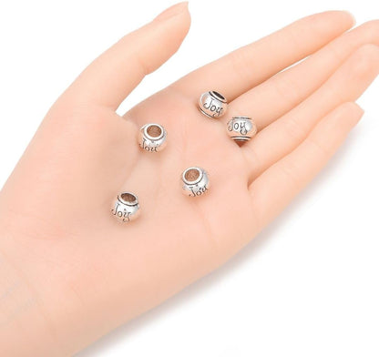 40pcs Live Love Laugh Large Hole Loose Beads (4.5mm Hole) Antique Silver Metal Spacer for DIY Craft Jewelry Making MEC-C9