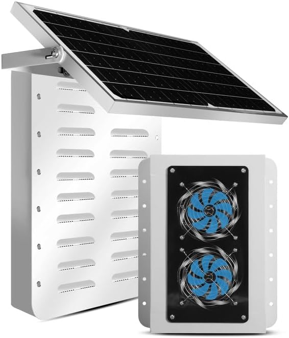 Shipping Container Solar Vent Kit, 2 Fan Solar Ventilator Kit with 15W Foldable Panel, Rain and Hail Proof, Prevent Condensation and Overheating in Container Homes, Shipping Containers (1Pcs)