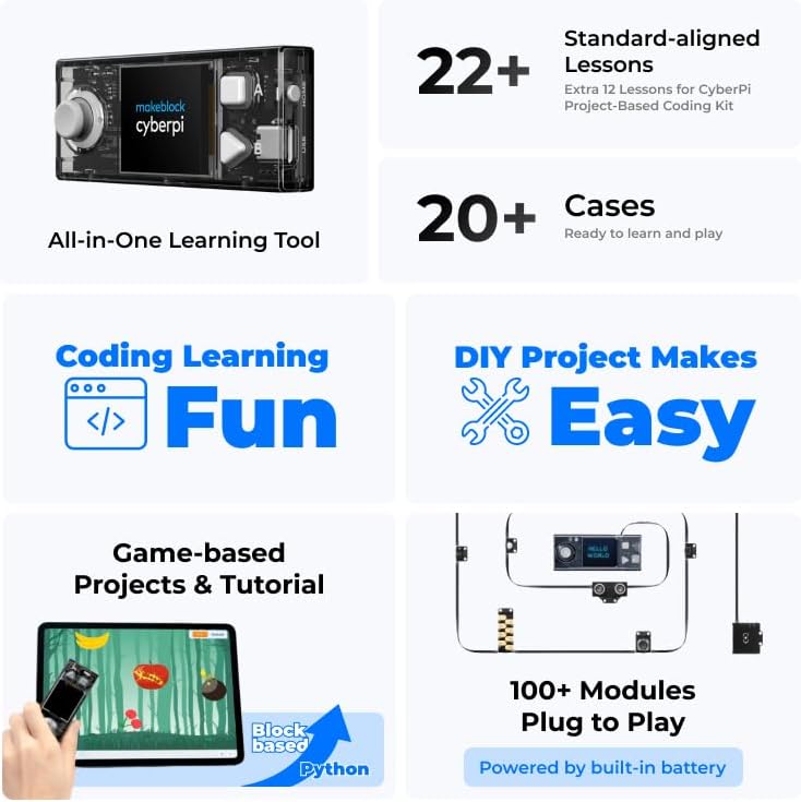 Makeblock CyberPi Project-Based Kit: Coding for Kids 8-12, STEM Programmable Robot with Scratch & Python Support, IoT Technology & Built-in WiFi Module