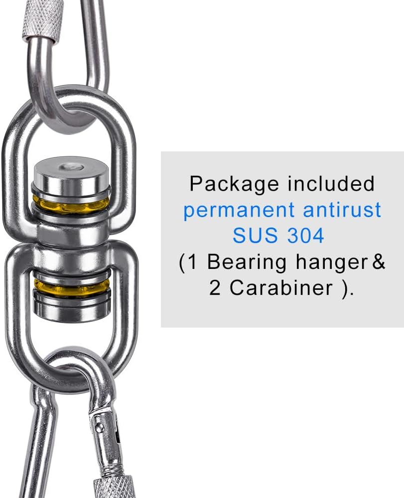 SELEWARE Silent Bearing Swing Swivel, 360° Rotational Device Hanging Accessory with Removeable Buckle for Tree Swing, Hammock Chair, Climbing Rope, Yoga, Kids Swing Swivel 1200LB Capacity, 2 Pack