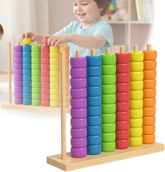 Wooden Color Match Challenge Game: Fast-Paced Rainbow Ring Stacking Puzzle Game for Learning & Sorting Color - Competitive Tabletop Brain Games for Family Fun and Strategy Lovers (1PCS)