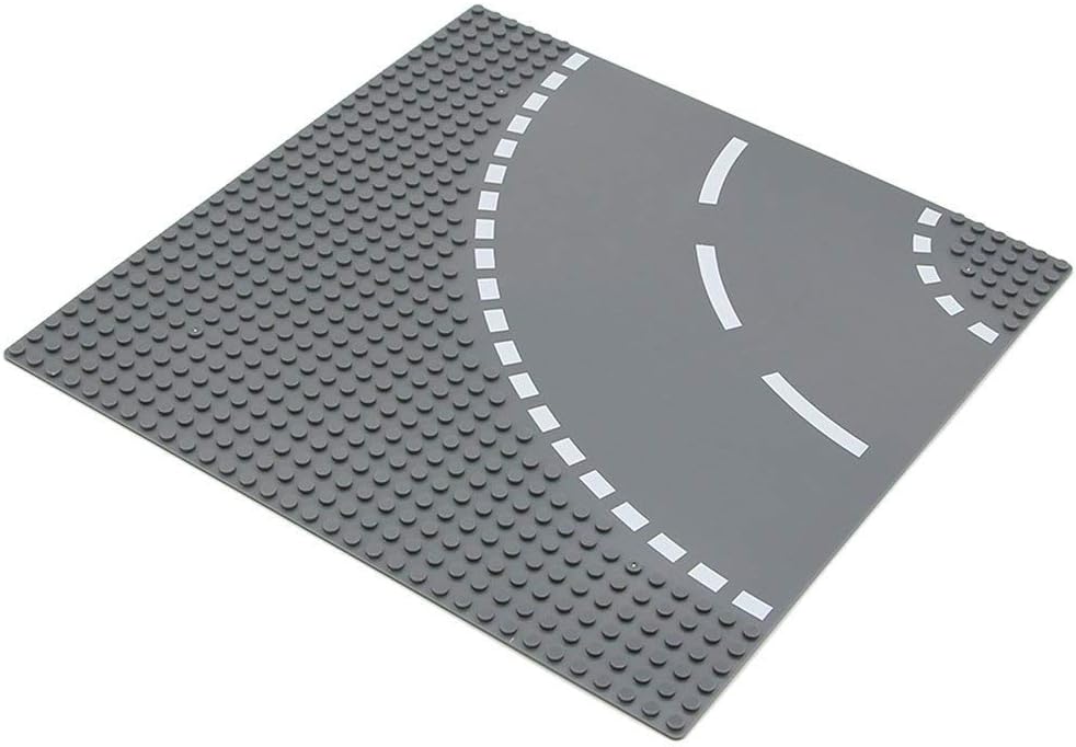 Feleph Classic Road Baseplates City Street Curve Road Building Block Kit 10 x 10 Inches Town Base Plate for Building Bricks Compatible with All Major Brands(Curve 2 Pieces)