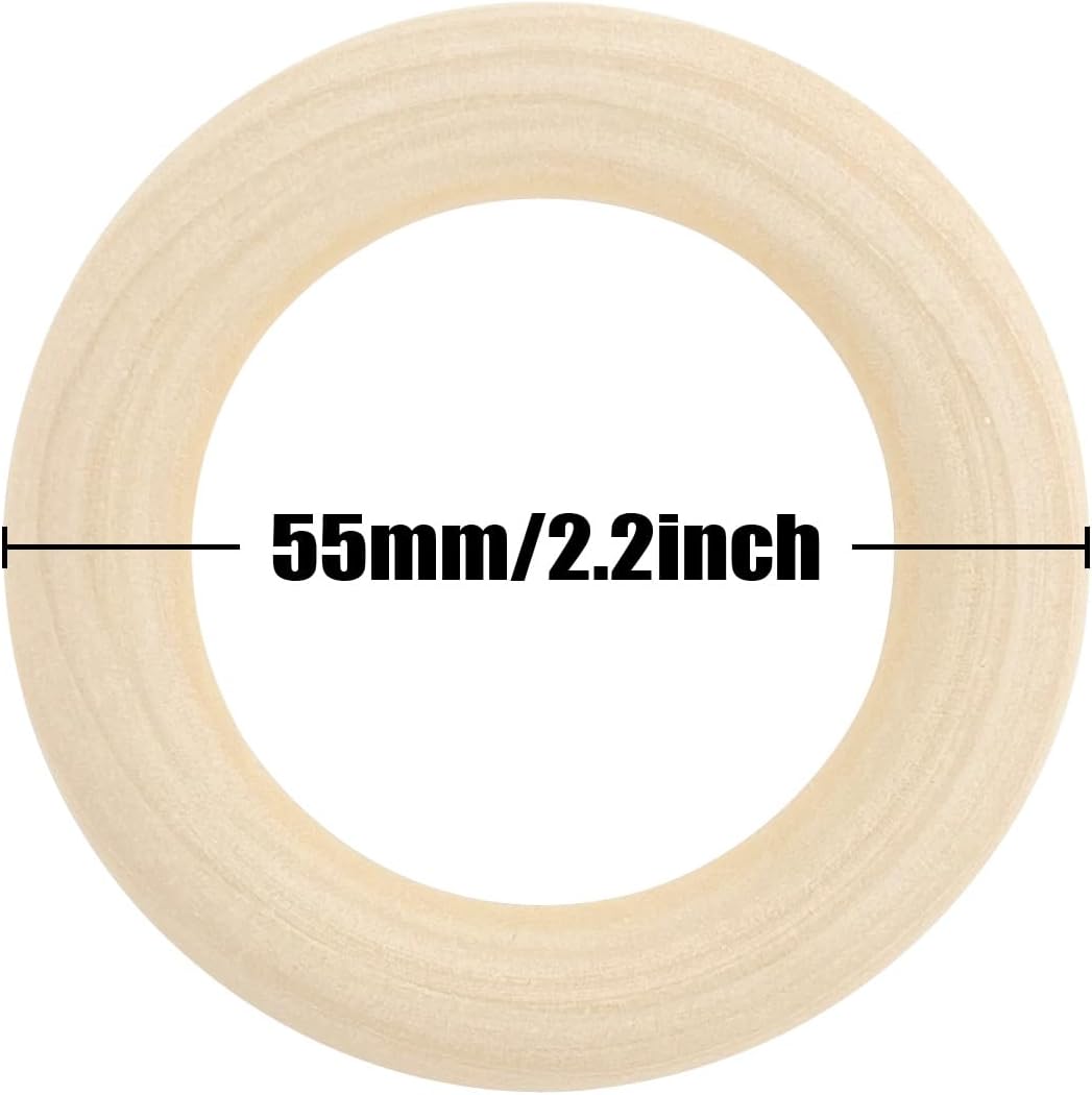 50 PCS Unfinished Wooden Rings for Crafts, Natural Wood Rings for DIY Without Paint, Wooden Rings for Macrame, Jewelry Making 55mm/2.2inch