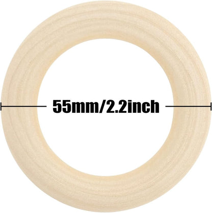50 PCS Unfinished Wooden Rings for Crafts, Natural Wood Rings for DIY Without Paint, Wooden Rings for Macrame, Jewelry Making 55mm/2.2inch