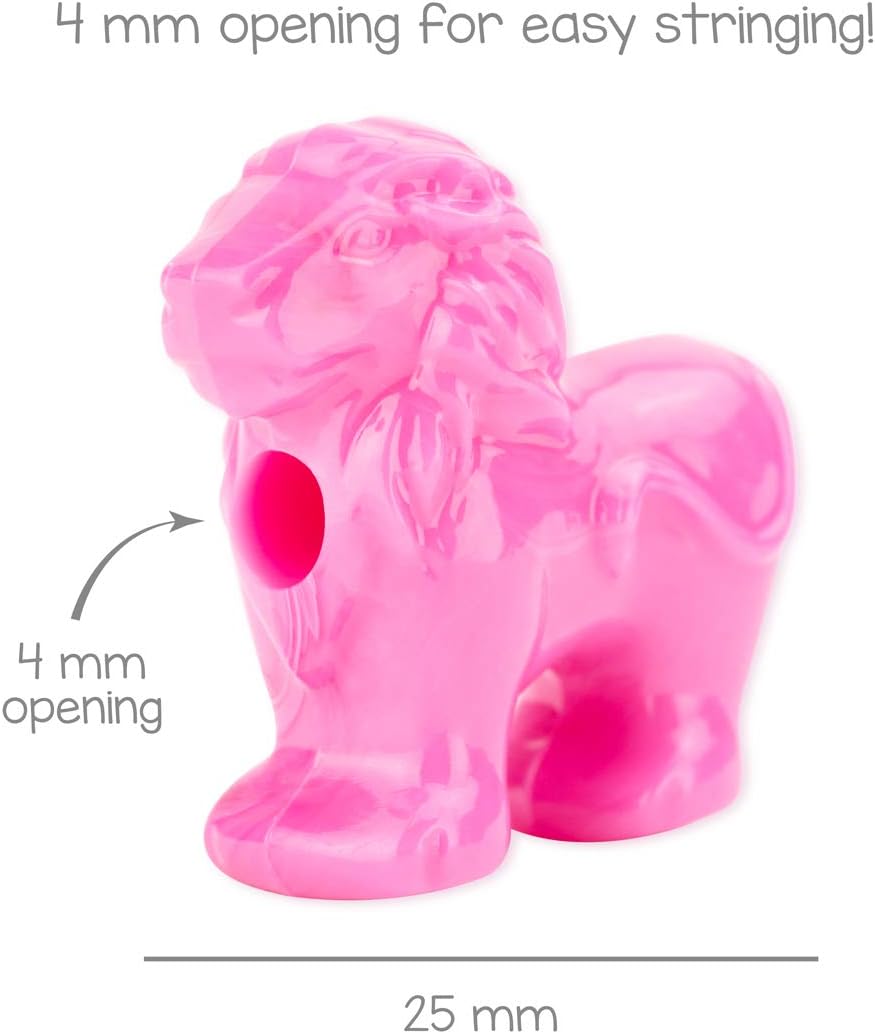 Hygloss Animal Shaped Beads 50 Pcs Plastic Zoo Safari Animal Pony Bead Charms - Colorful Craft Beads - for Kids DIY Craft Jewelry Making Necklace Bracelet Supplies, Resealable Container