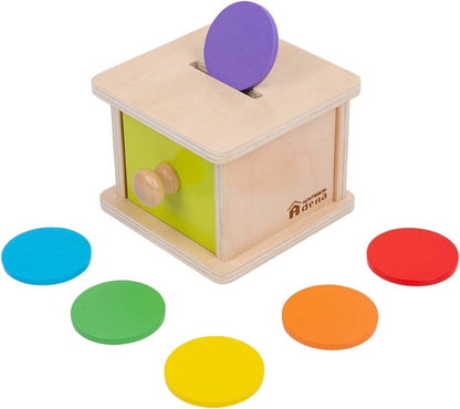 Adena Montessori Coin Box -Natural Wood Double-Sided Object Permanence Box Toy for 1-Year-Old Babies, Wooden Montessori Developmental Toy for 6-12 Month, Early Learning Gift