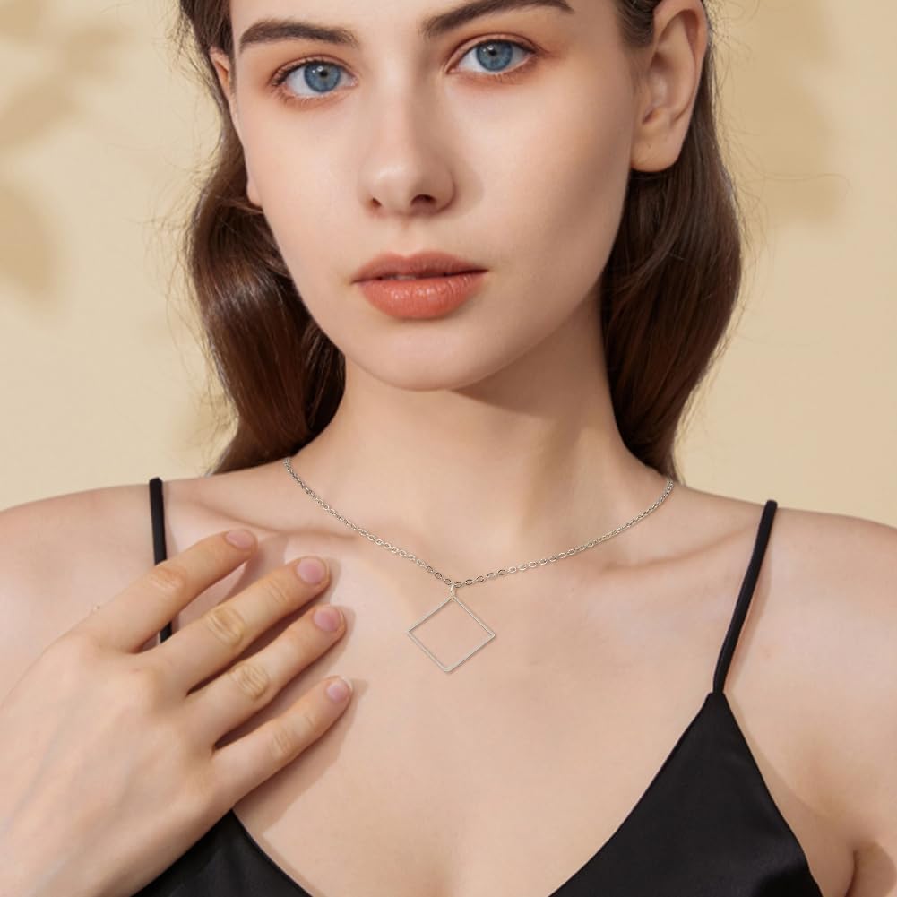 60Pcs 3 Sizes Stainless Steel Hollow Square Pendants Cube Open Bezel Blank linking Rings Square Frame Connector Charms For Jewelry Craft Kits Making DIY