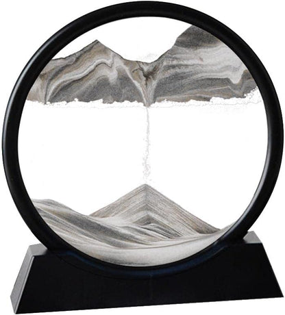 Arthink Moving Sand Art Picture in Motion Round Glass 3D Deep Sea Landscape, Dynamic Sand Art Sandscapes, Sensory Relaxing Desktop