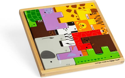 Bigjigs Toys Animal Lock-a-Block Puzzle - 11 Piece Building Block Puzzle & Stacking Animals Toy in One, Puzzle Games for 3 4 5 Year olds, Tangram Puzzles for Kids