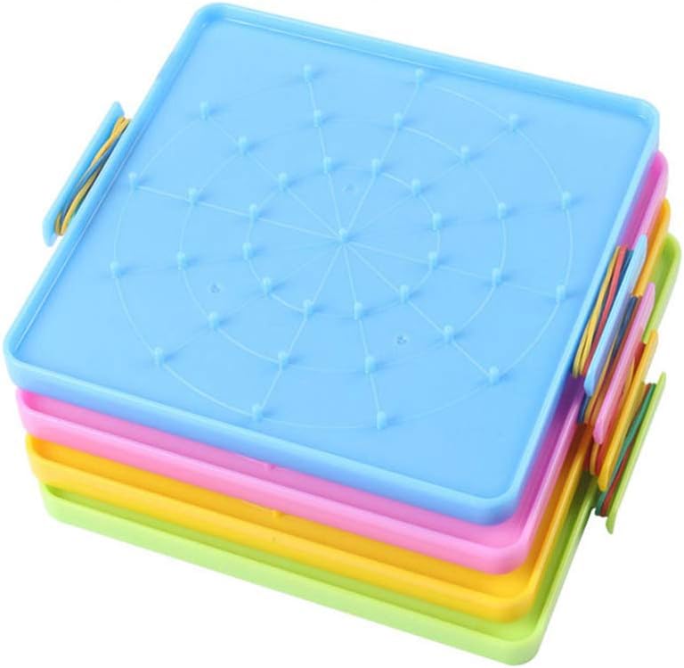 Cuteam Nail Board, 16x16cm Double Sided Geoboard Nails Peg Board Elastic Bands Kids Teaching Aids
