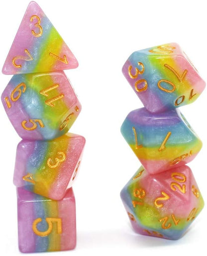 Polyhedral DND Dice Set RPG Rainbow Dice for Dungeons and Dragons(D&D) Role Playing Game,MTG,Pathfinder,Table Game,Math Games Dice Set with Dice Pouch