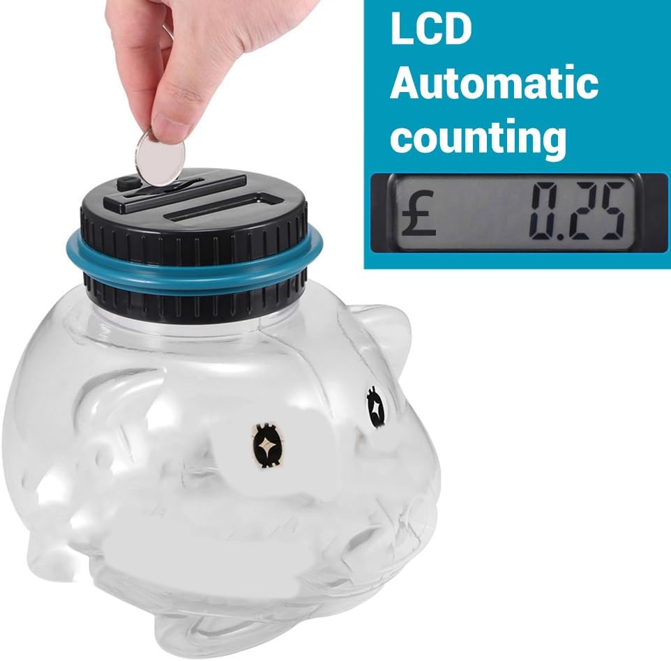 Electronic Piggy Bank for Kids Adults, Digital Counting Money Jar, CoinCounter Machine with LCD Counter, Clear Pig Shaped Piggy Bank for Boys (As Shown)
