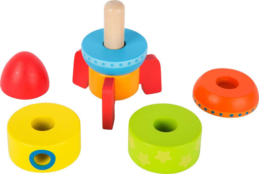 Small Foot Wooden Toys Colorful Rocket Shaped Stacking Toys, Six Plug-in Parts Promote The Fine Motor Skills Designed for Children 12+ Months