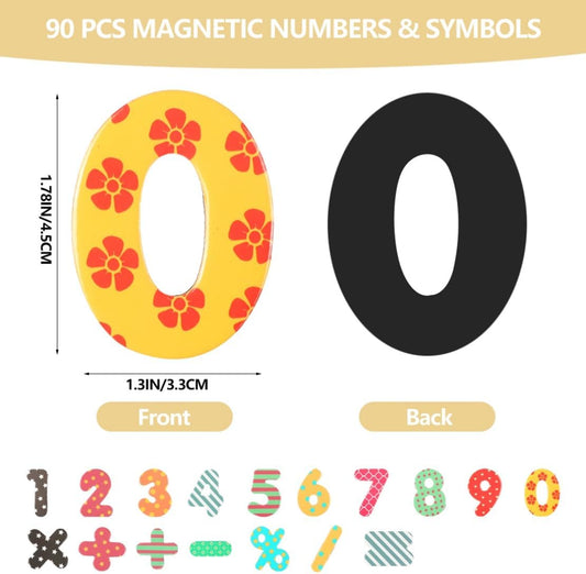 90 Pcs Magnetic Numbers and Math Symbols Learning Educational Soft Magnetic Refrigerator Magnets Math Recognition Whiteboard Fridge