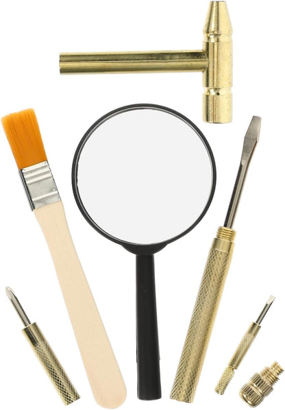 BESPORTBLE Dig Kit Archaeological Excavation Tool Set for Kids - Dinosaur Fossil Digging Tools & Gemstone Kit - Archaeological Toys with Hammer Chisels Brush and Magnifying Glass