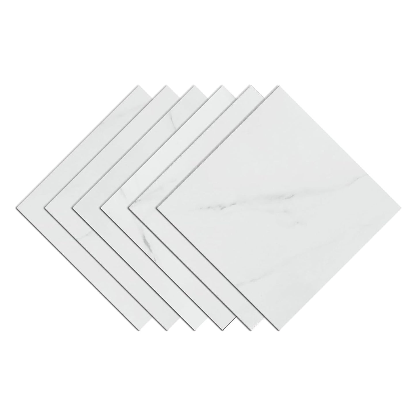 Wallercity White Marble Peel and Stick Vinyl Floor Tiles 6-Pack 12x12 Inches Self Adhesive Waterproof Flooring Planks for Bathroom Kitchen Bedrooms Stick on Floor Tiles Laminate Sheets Vinyl Flooring