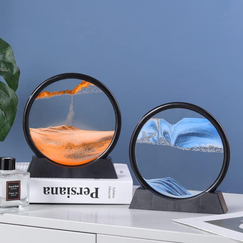 Arthink Moving Sand Art Picture in Motion Round Glass 3D Deep Sea Landscape, Dynamic Sand Art Sandscapes, Sensory Relaxing Desktop