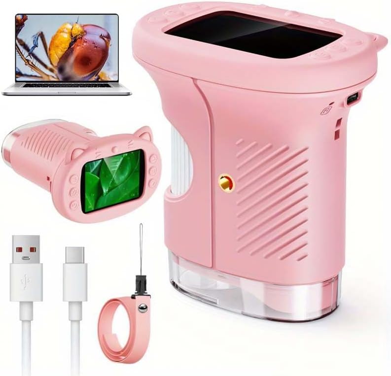 1000X Handheld Digital Microscope for Kids, 4K Kids Microscope with 2.4" Screen, 200–1000X Magnification, Portable STEM Educational Toy for Boys and Girls Ages 5–12 (White)