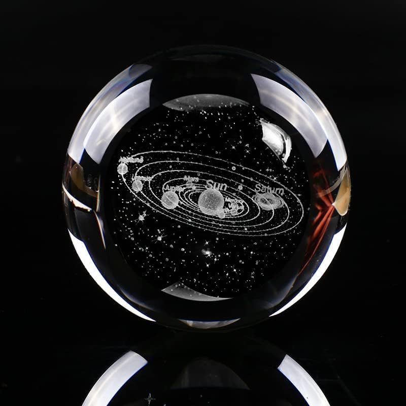 3d Crystal Ball Solar System Crystal Ball with Led Lamp Base - Best Birthday Science Gifts For Man Teacher Boy Kids Girls Men - Galaxy Jupiter Saturn Moon Earth Solar System Space Astronomy Gifts