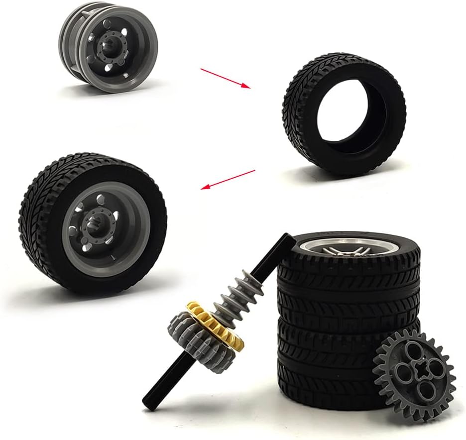dspitwod Technical Gears Axle Pin Connectors - Rubble Wheels Connectors Rack Gear Screw Track Building Brick Pieces Sets Compatible with Major Brand STEM Learning Kits for Kids Age 8-14 Years